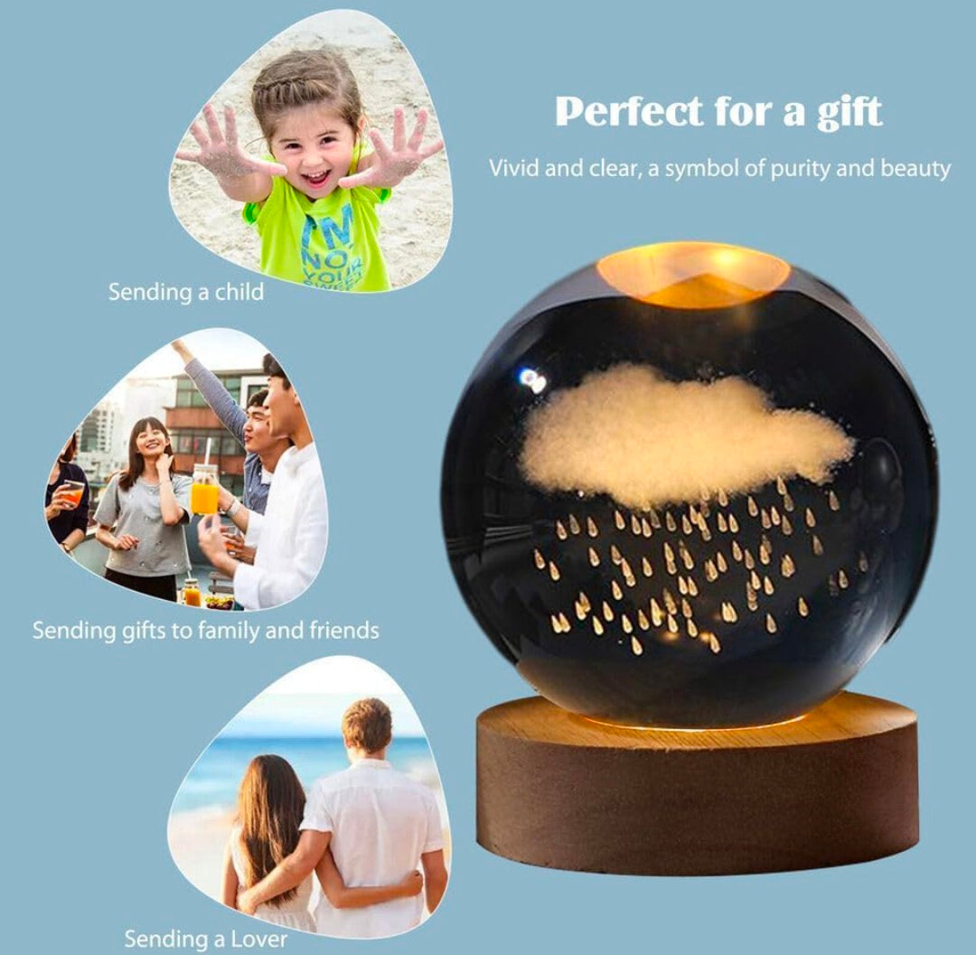 ☁️🌧️💡✨ 3D Glass Ball Night Light – Cloud & Rain LED Crystal Lamp ❤️🌙💎🫂👑