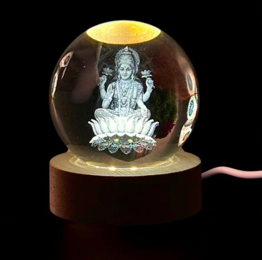 🌸✨👑 3D Crystal Ball Night Light – Goddess Lakshmi Divine Blessings, Wealth & Prosperity 💡💎🪔🙏🌟 👑✨🌸