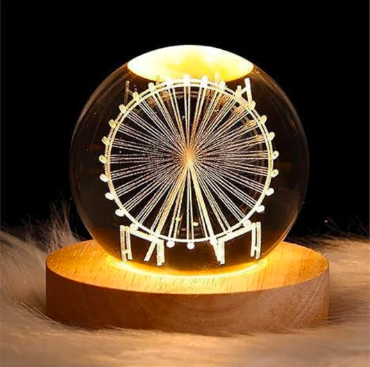 🎡✨ Night Lamp Ferris Wheel 🔮🌙 | Crystal Globe + Wooden Base 🌳💡 | Cozy Ambience, Loving Gift, Honest Craftsmanship ❤️👑🫂