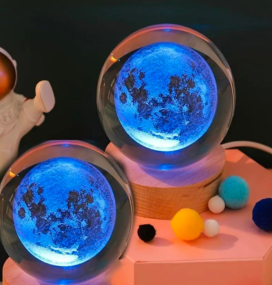 🌙 GlowAura™ Rose Cube Crystal Moon Lamp – 3D Laser Engraved Moon Globe with 16-Color LED Wooden Base, Romantic Ambient Light & Unique Gift