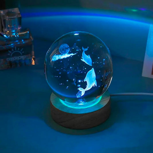🌊 GlowAura™ 3D Crystal Dolphin Globe – LED Ocean Light Sphere with Wooden Base, Enchanted Sea Décor & Gift