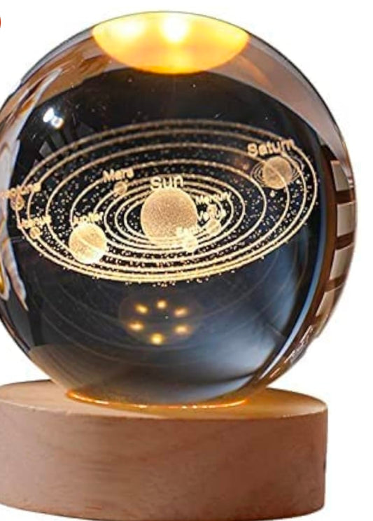 🌌 GlowAura™ MODERN Solar System Crystal Globe – 3D Laser Engraved Galaxy Ball Lamp with LED Wooden Base, Futuristic Night Light & Cosmic Home Décor Gift