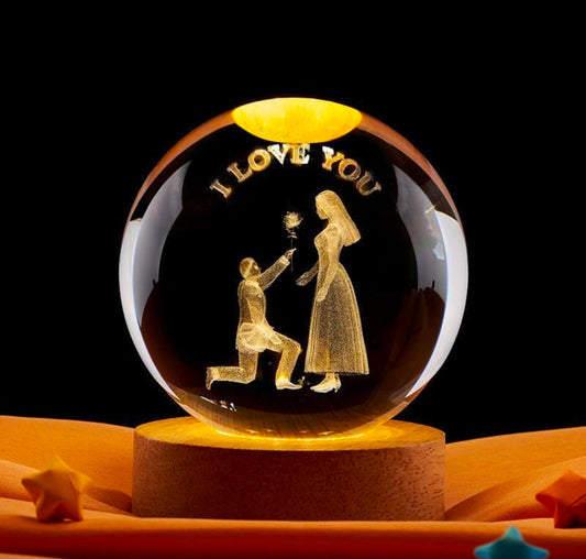 LOVE YOU LAMP – Golden Promise Crystal Globe Night Light | 3D Laser‑Etched “I LOVE YOU” Proposal Scene, Warm Wood LED Base, Heartfelt Gift for Anniversaries, Birthdays, and Everyday Appreciation 🌙💛✨🌹👑❤️