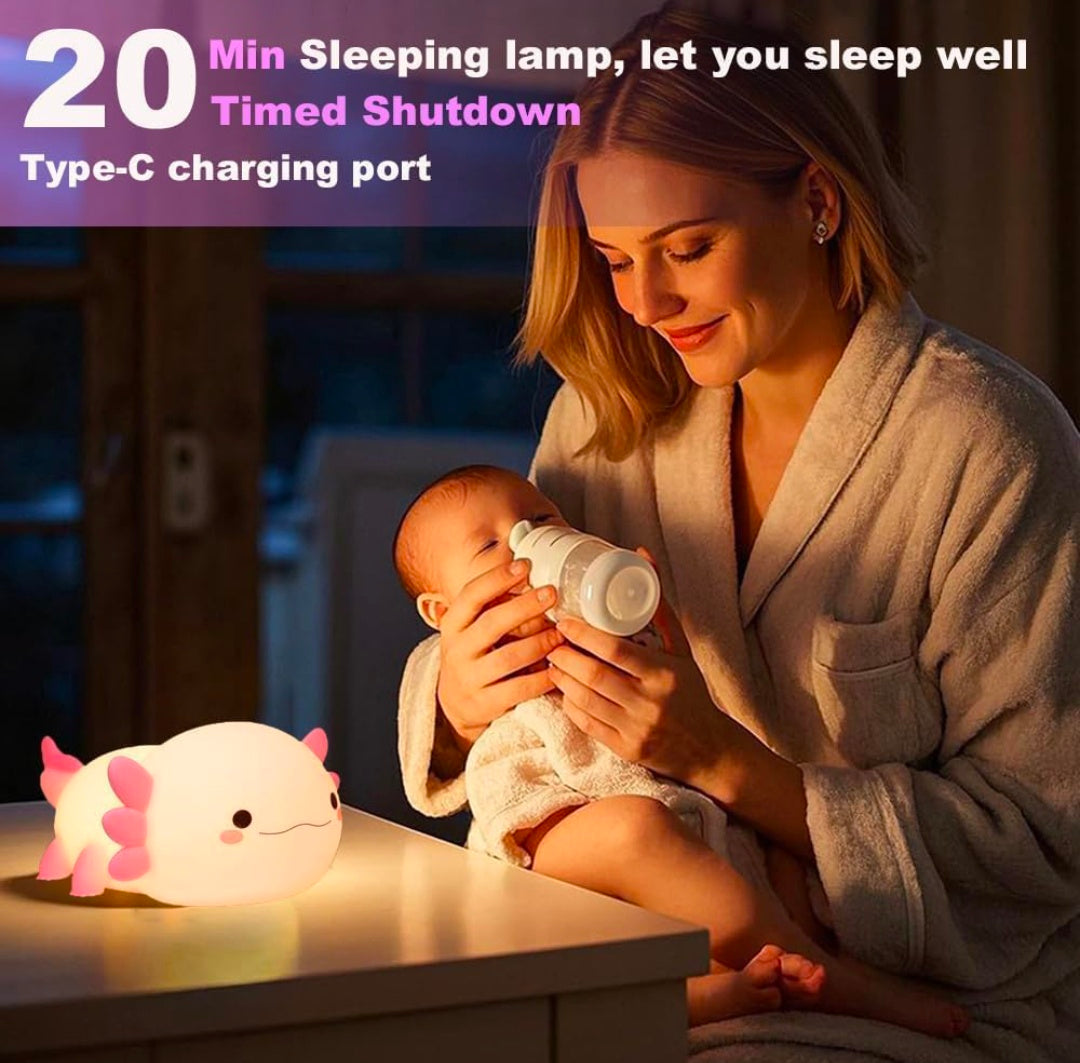 🐟🌙✨💡 Silicon Axolotl Fish Night Light ❤️ | Cute Squishy Silicone Axolotl Lamp 🧸 | Soft LED Bedside Light 🌟 | Tap & Touch Control 🖐️ | USB Rechargeable 🔋 | Adorable Kids’ Bedroom Decor 🛏️ | Birthday 🎂, Christmas 🎄 & Valentine’s Day 💕