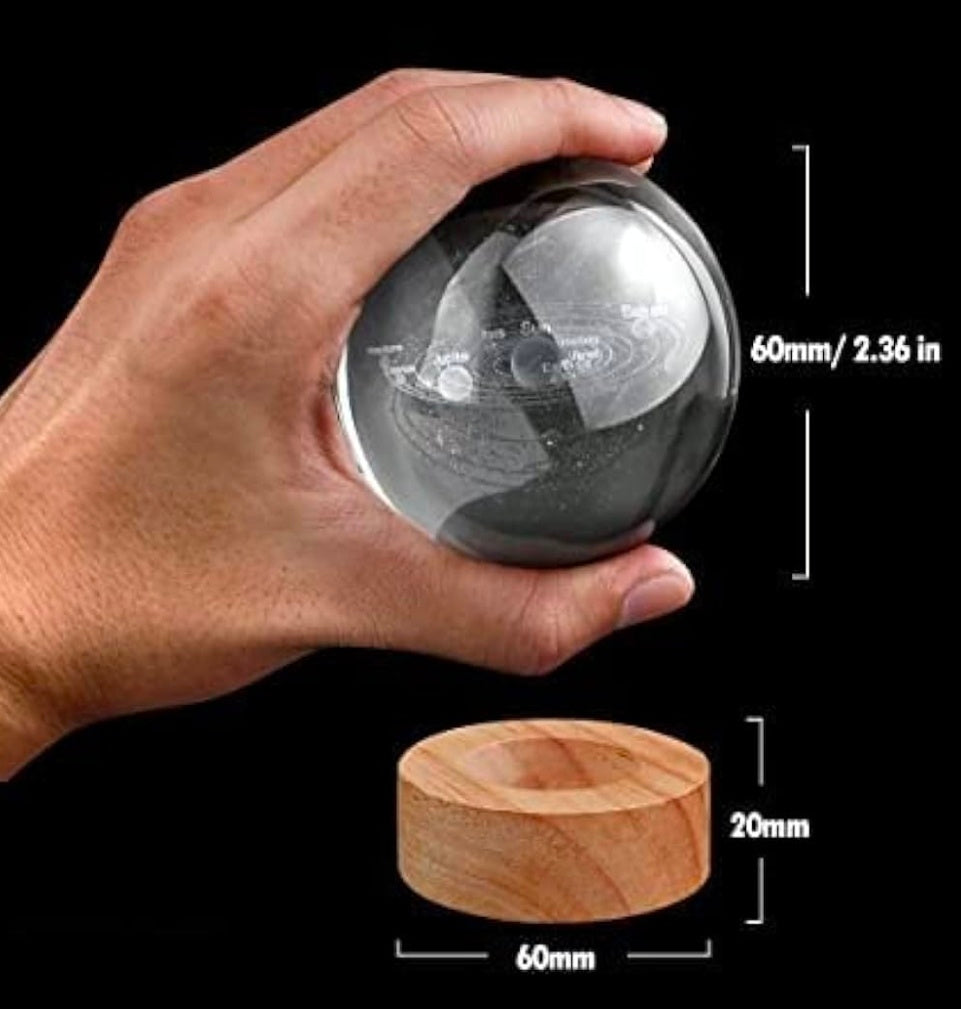 🌌 GlowAura™ MODERN Solar System Crystal Globe – 3D Laser Engraved Galaxy Ball Lamp with LED Wooden Base, Futuristic Night Light & Cosmic Home Décor Gift