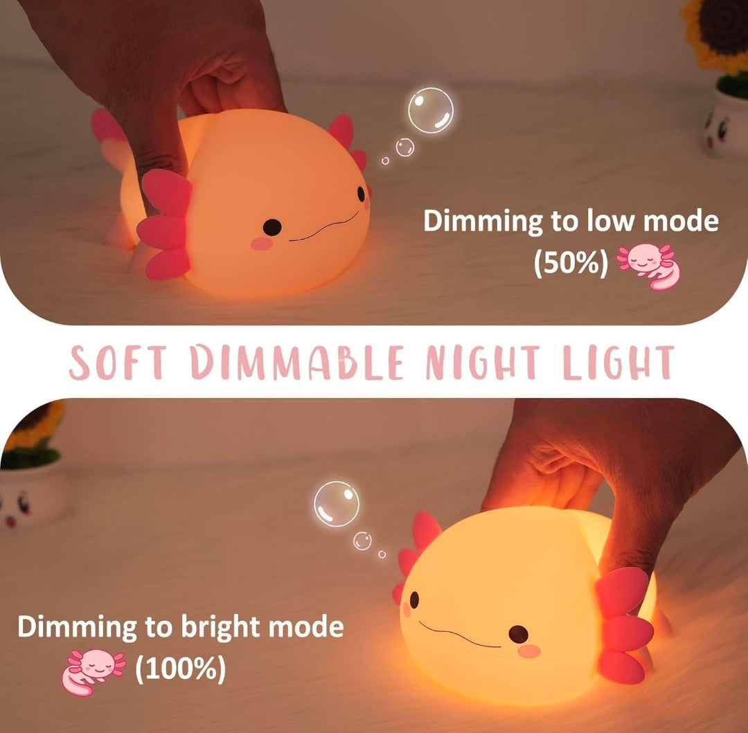 🐟🌙✨💡 Silicon Axolotl Fish Night Light ❤️ | Cute Squishy Silicone Axolotl Lamp 🧸 | Soft LED Bedside Light 🌟 | Tap & Touch Control 🖐️ | USB Rechargeable 🔋 | Adorable Kids’ Bedroom Decor 🛏️ | Birthday 🎂, Christmas 🎄 & Valentine’s Day 💕