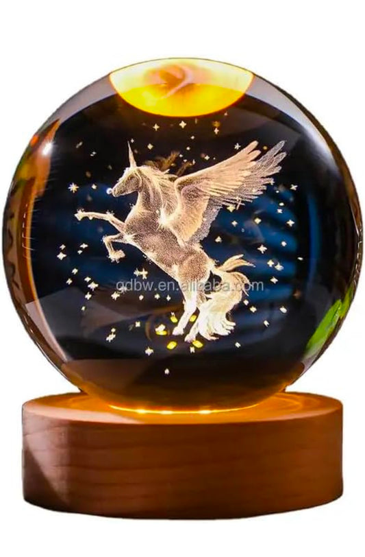 ✨ 3D Crystal Ball LED Night Lamp with Flying Unicorn – Luxury Home Décor & Magical Gift ✨