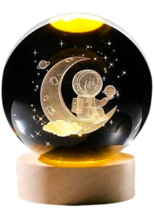 🌙✨🚀 Astronaut Crystal LED Lamp | 3D Moon & Galaxy Night Light 💡💓⭐👑🦁🫂