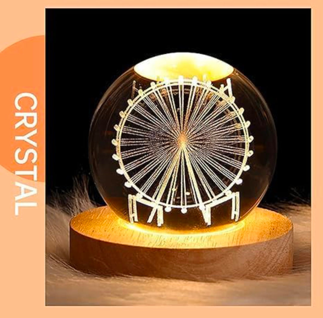🎡✨ Night Lamp Ferris Wheel 🔮🌙 | Crystal Globe + Wooden Base 🌳💡 | Cozy Ambience, Loving Gift, Honest Craftsmanship ❤️👑🫂